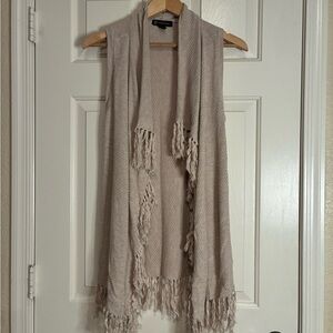 INC International Concepts Beige Sleeveless Fringe Cardigan